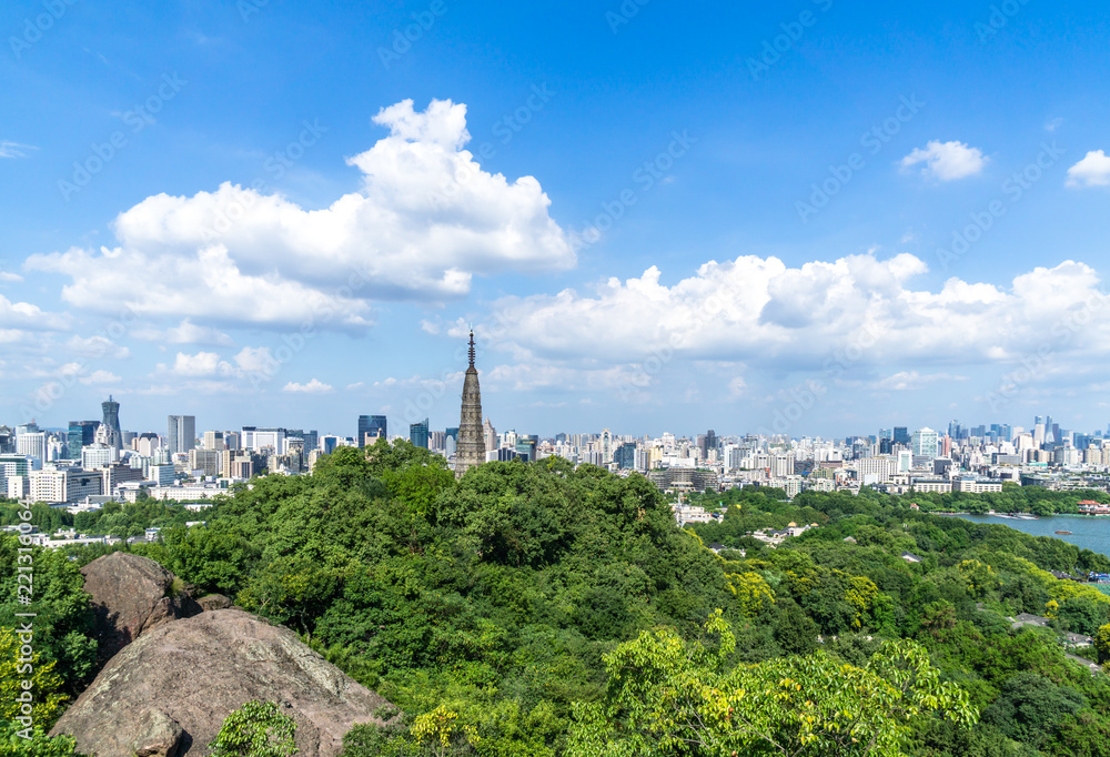 中国杭州全景城市天际线