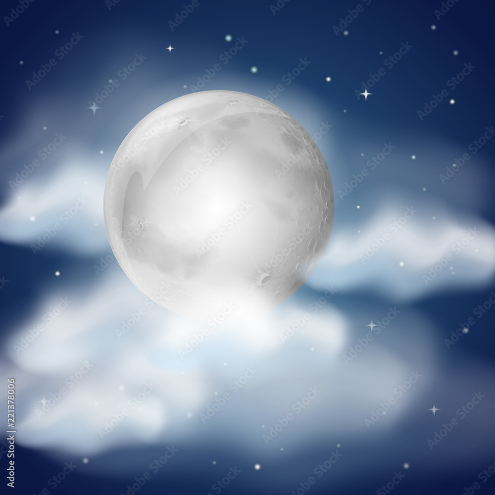 Moon at night with clouds