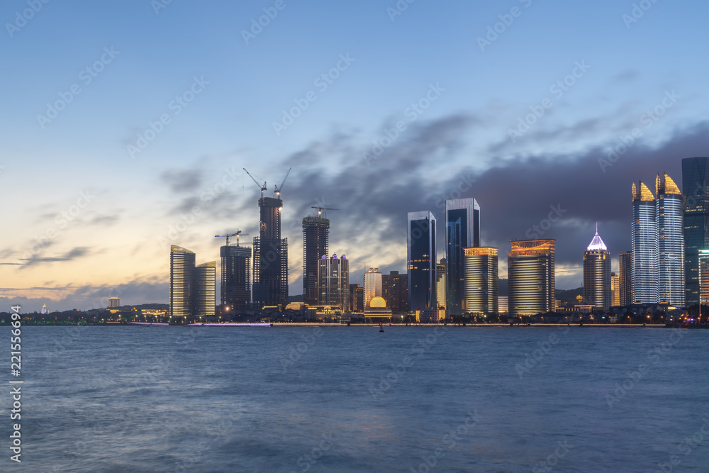 青岛现代城市建筑景观夜景……