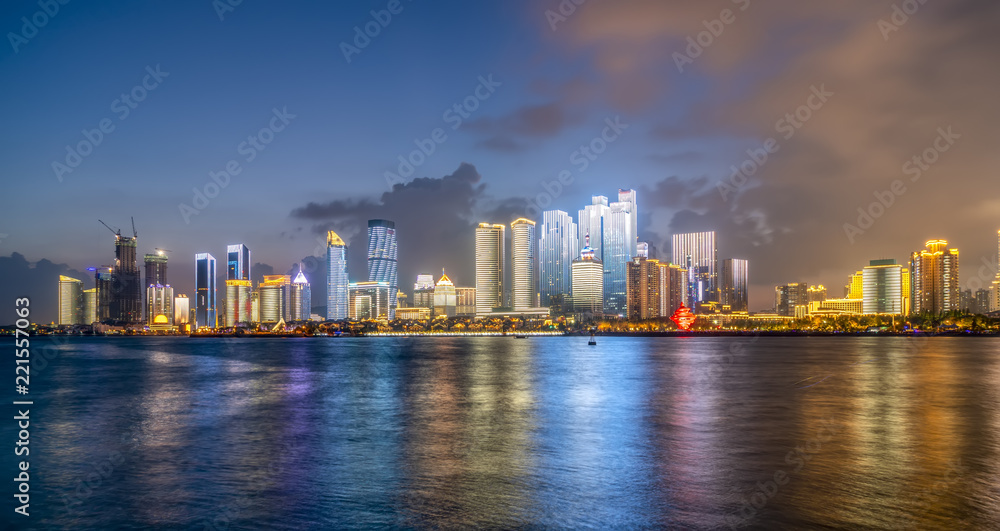 青岛现代城市建筑景观夜景……