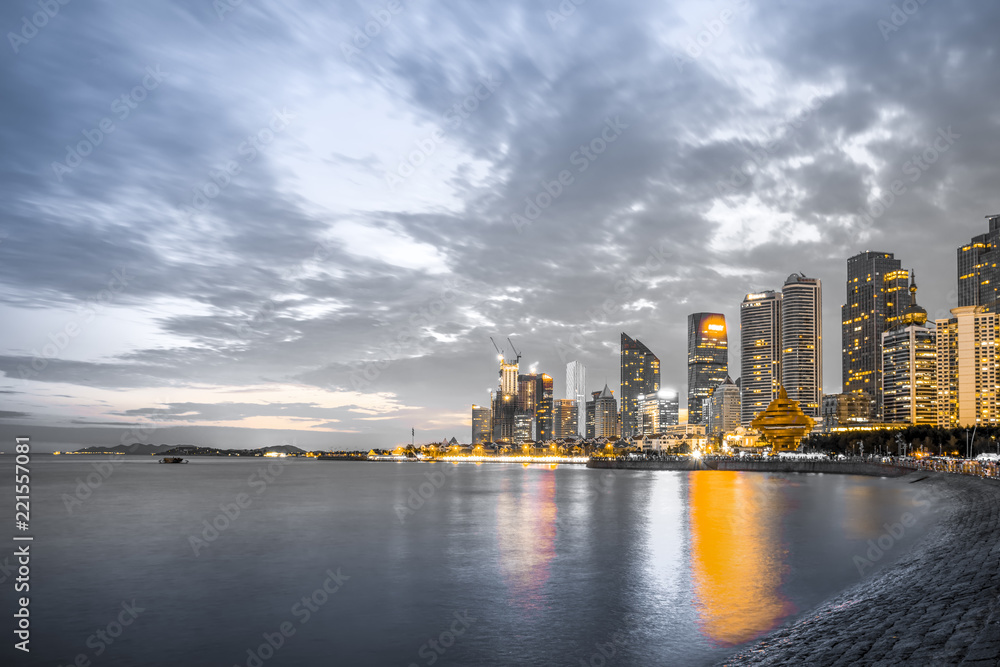 青岛现代城市建筑景观夜景……