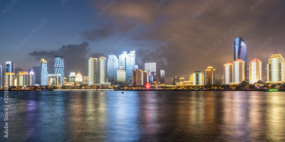 青岛现代城市建筑景观夜景……