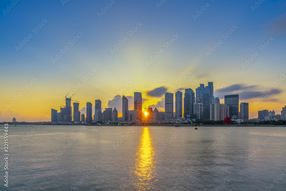 青岛现代城市建筑景观夜景……