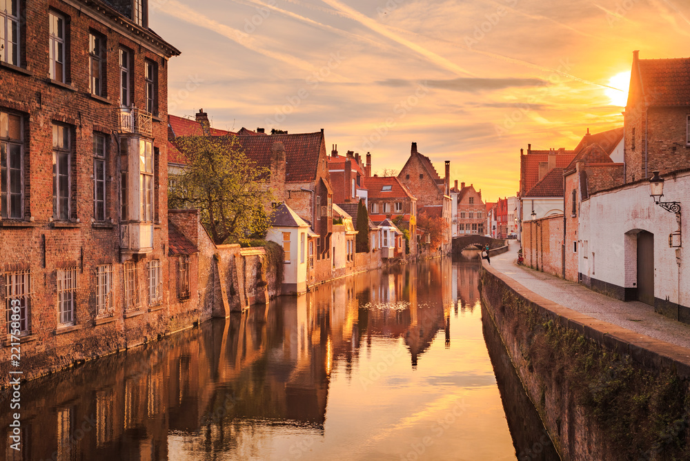 Historic city of Brugge at sunrise, Flanders, Belgium