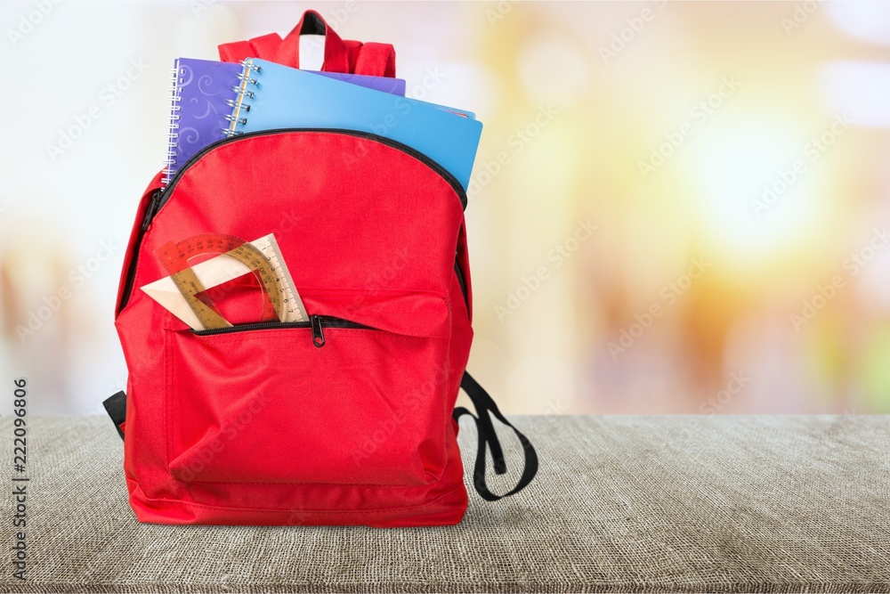 Red School Backpack  on   background.