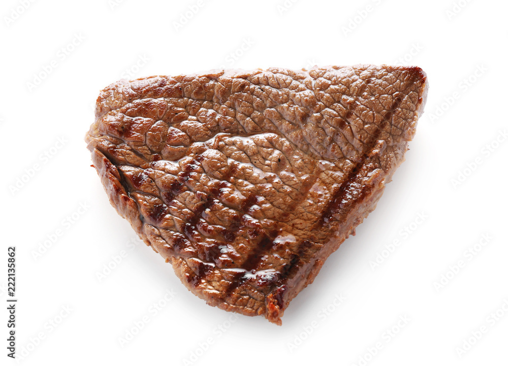 Tasty grilled steak on white background