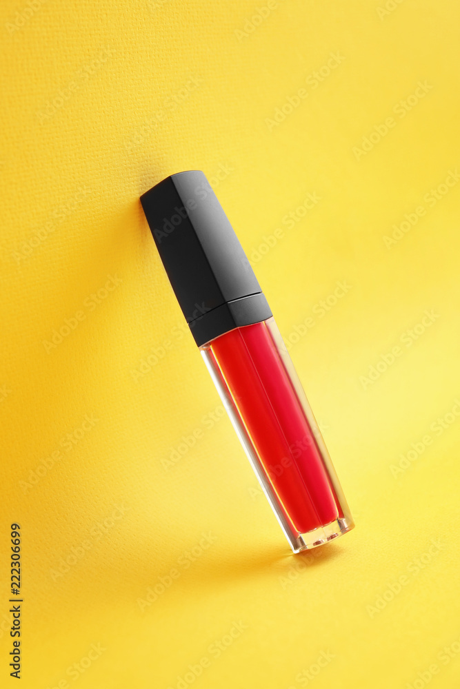 Liquid lipstick on color background