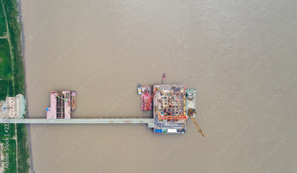 aerial view of bridge construction site