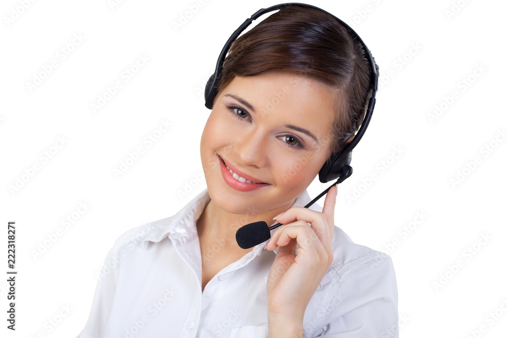 Young Woman in Headset as Support Phone Operator