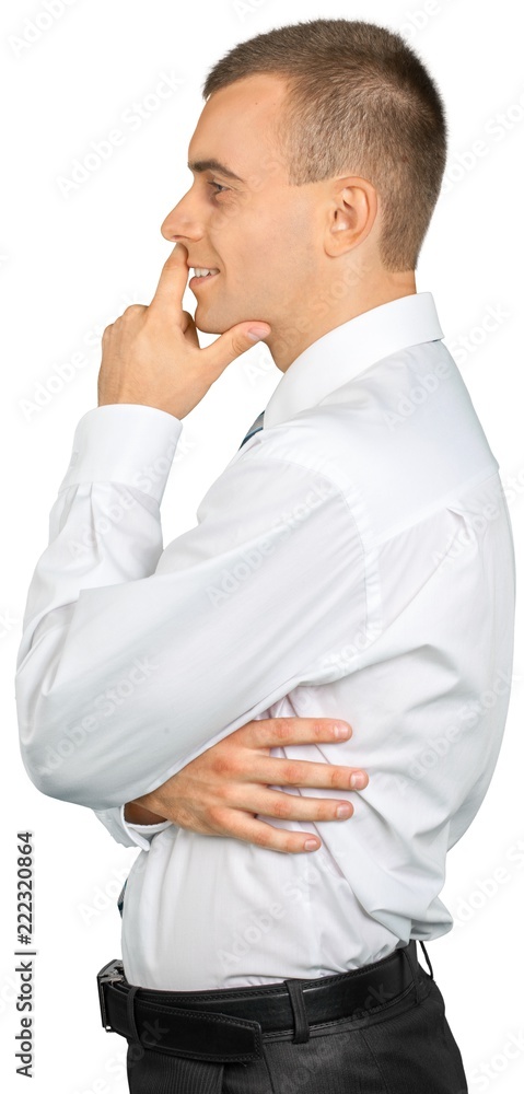 Businessman Thinking and Standing with Hand on Chin - Isolated