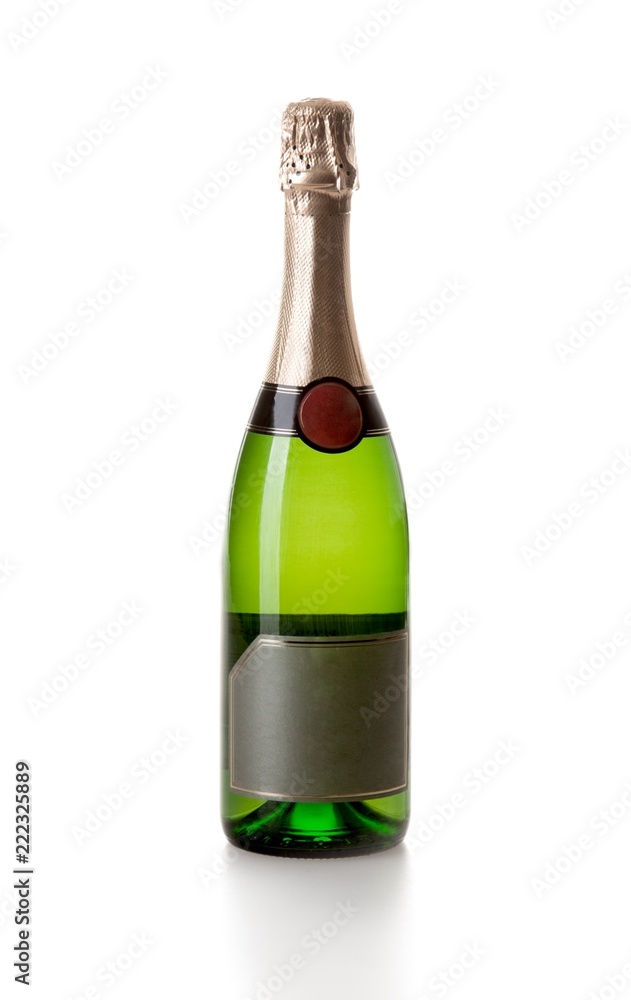 Champagne bottle with a blank label