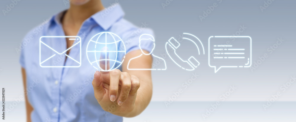 Businesswoman using thin line contact icon