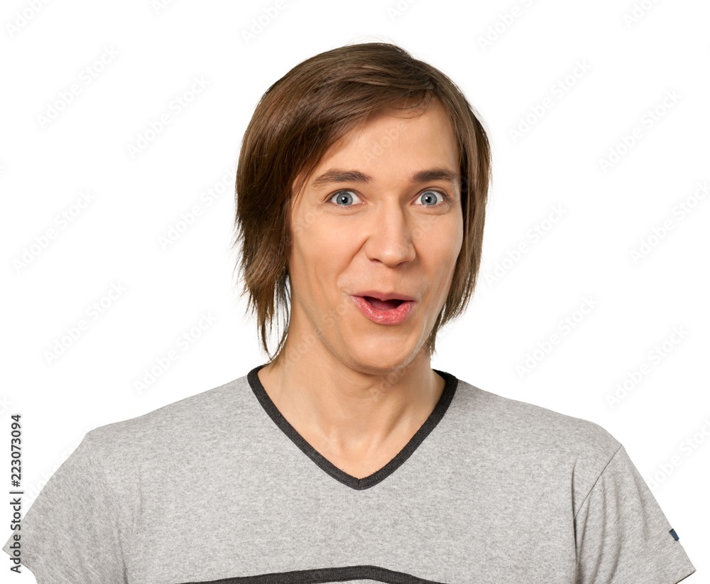 Head shot of a college aged caucasian male looking happy