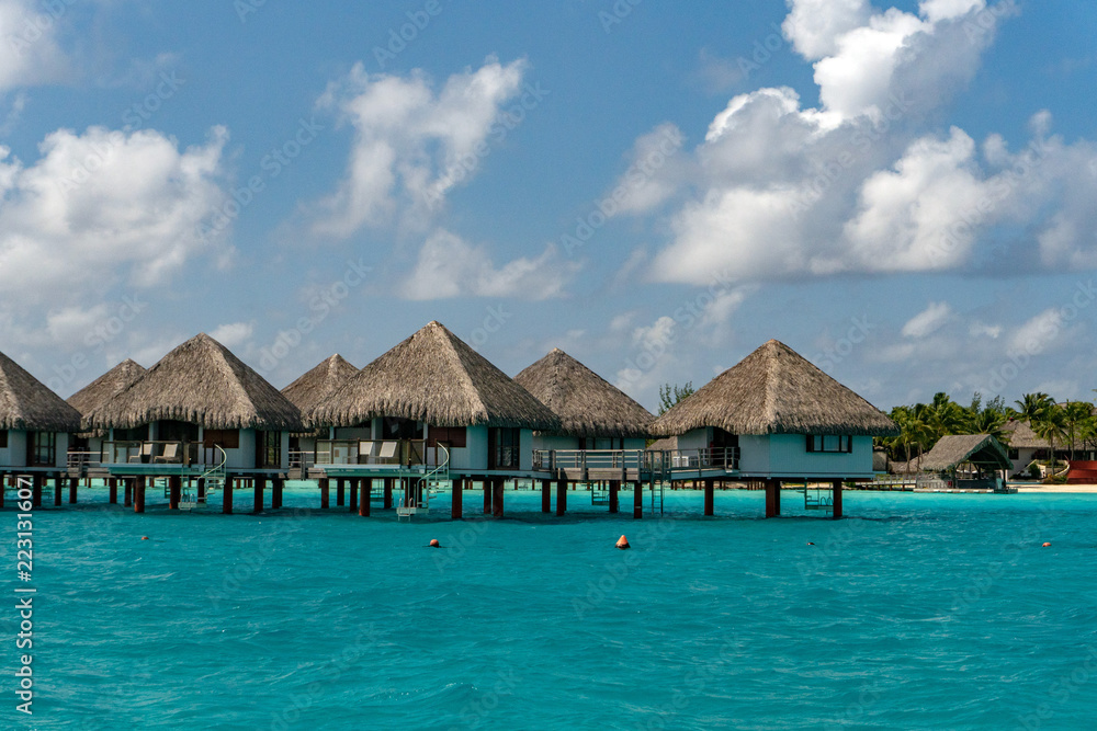 bora bora french polynesia aerial airplane view luxury resort overwater