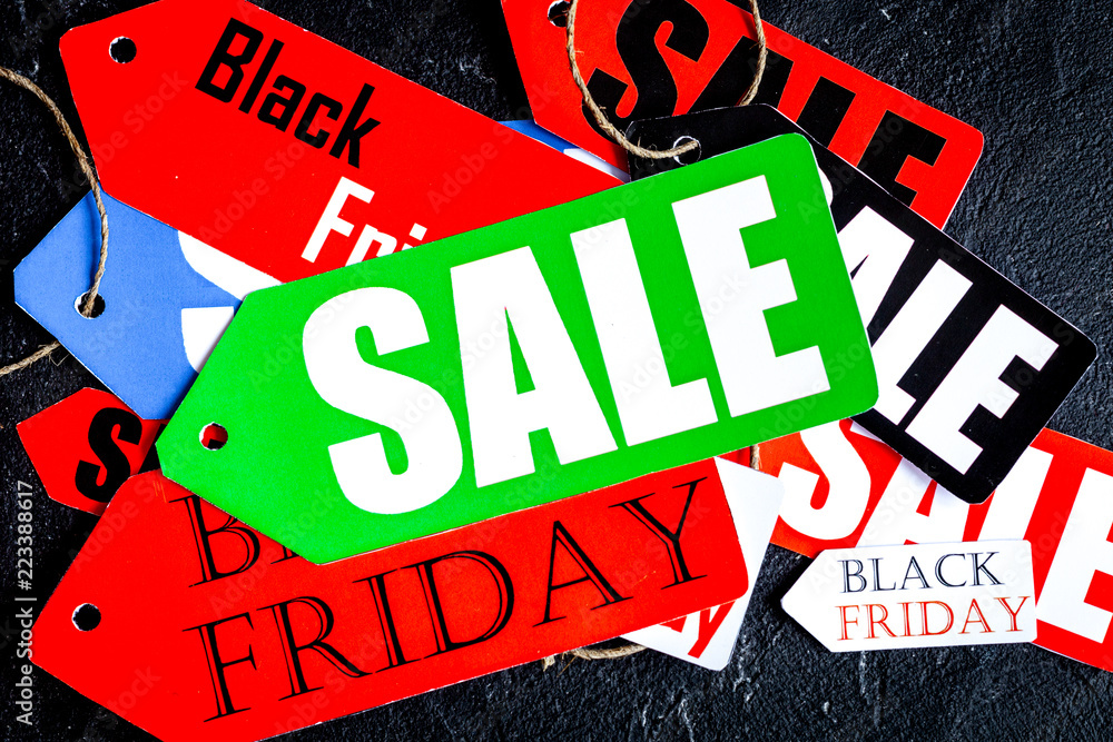 concept black friday on dark background top view