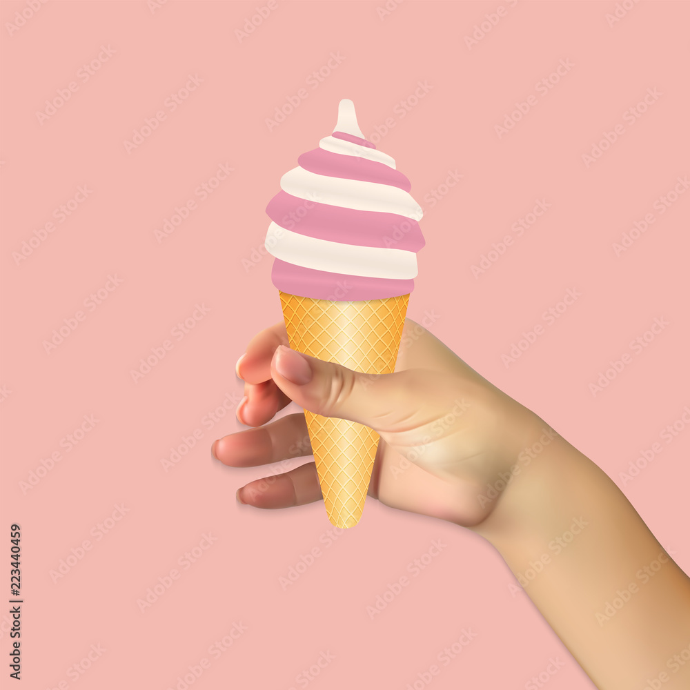 human hand holds Ice Cream Food Icon Vector Illustration