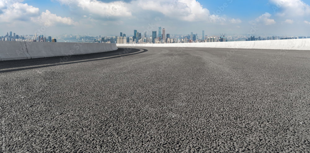 Road pavement and Chongqing urban architecture skyline