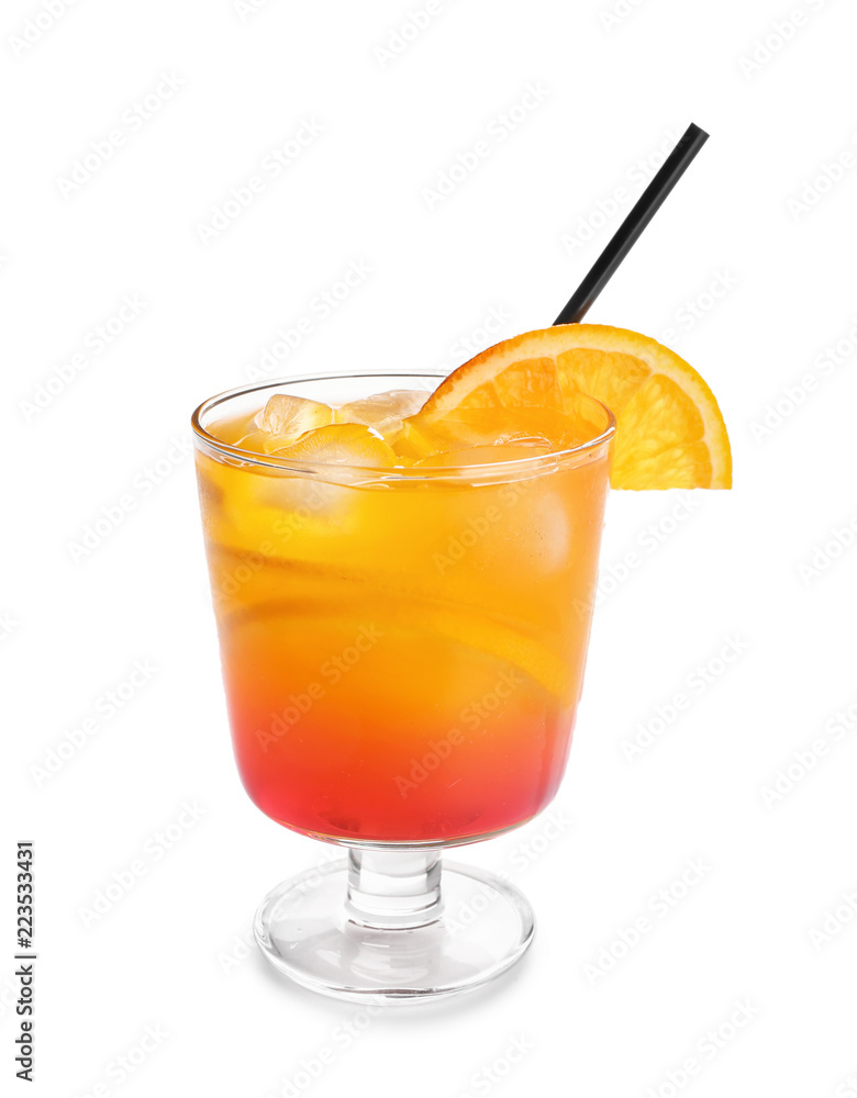 Fresh summer cocktail in glass on white background