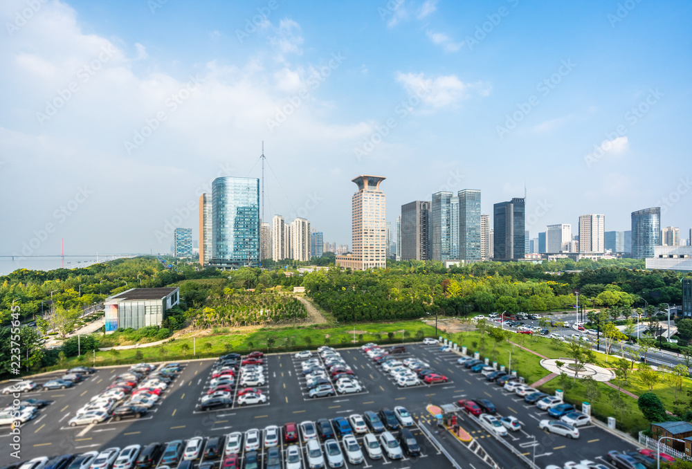 中国杭州城市天际线全景