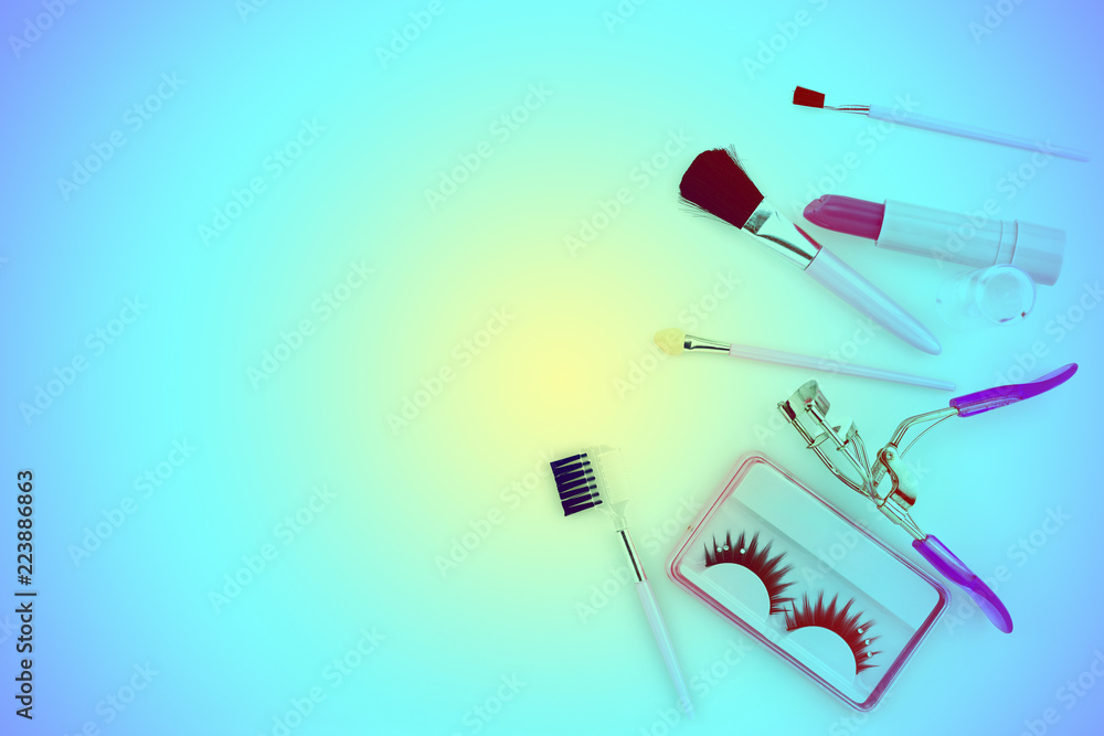 Cosmetics set for women isolated,colorful filter style