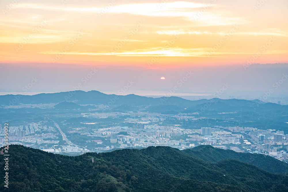 Shenzhen Baoan District skyline at dusk