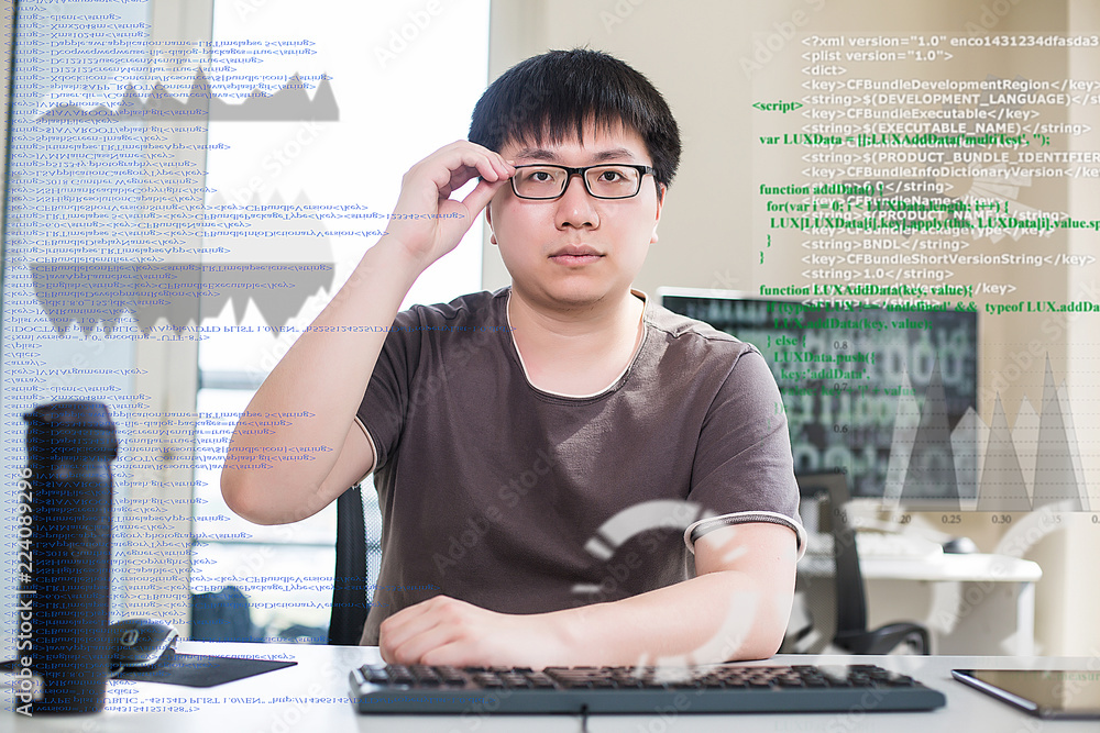 young man working with computer