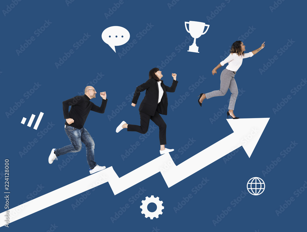 Business people rushing towards success