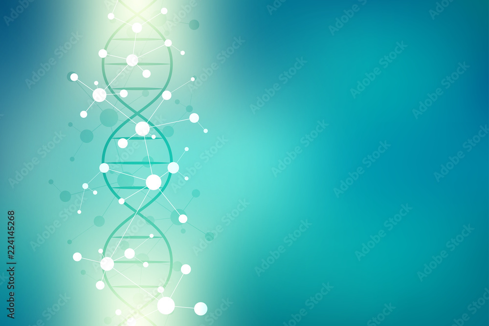 DNA螺旋和分子结构。具有分子背景的科学技术概念。