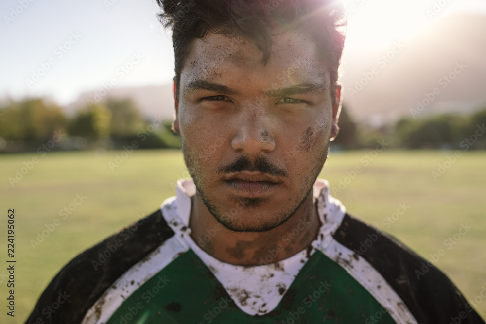 Close up of strong rugby player