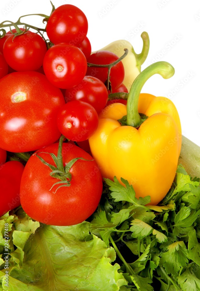 Different vegetables composition on white background