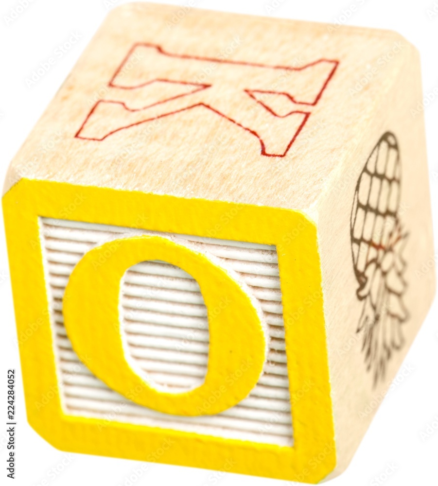 Wooden toy cube with colorful letter