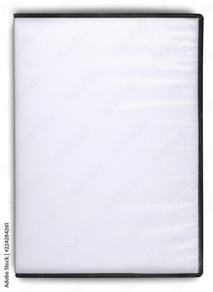 Blank CD or DVD box on white background.