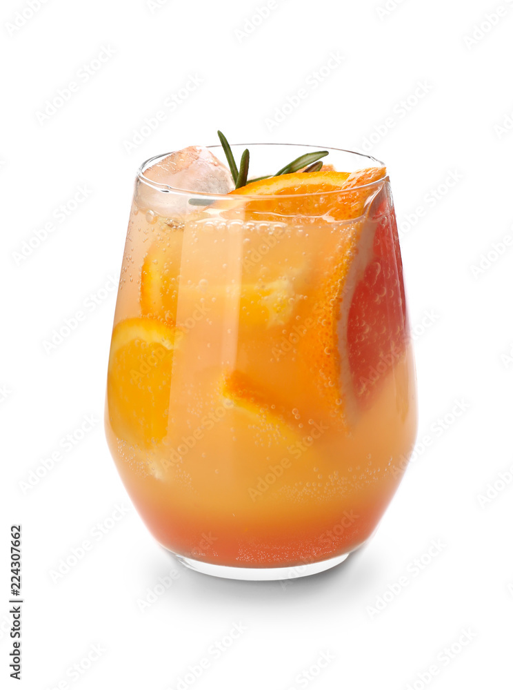 Fresh summer cocktail in glass on white background