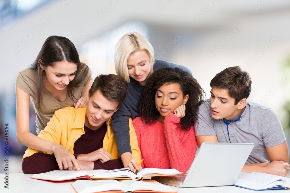 Group of Students with computer at lesson