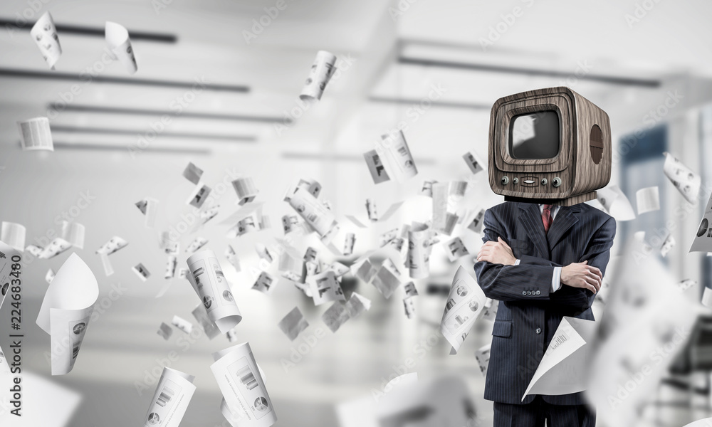 Businessman with old TV instead of head.