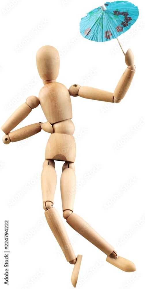 Wooden Mannequin Dummy Holding Paper Umbrella And Dancing -