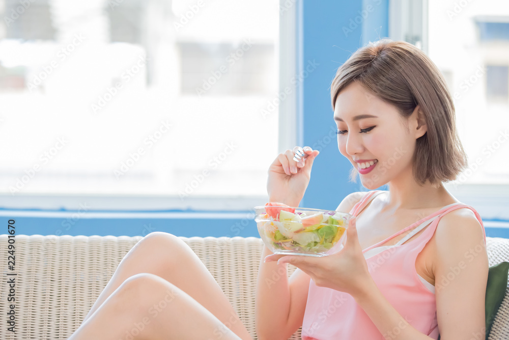 beauty woman eat salad