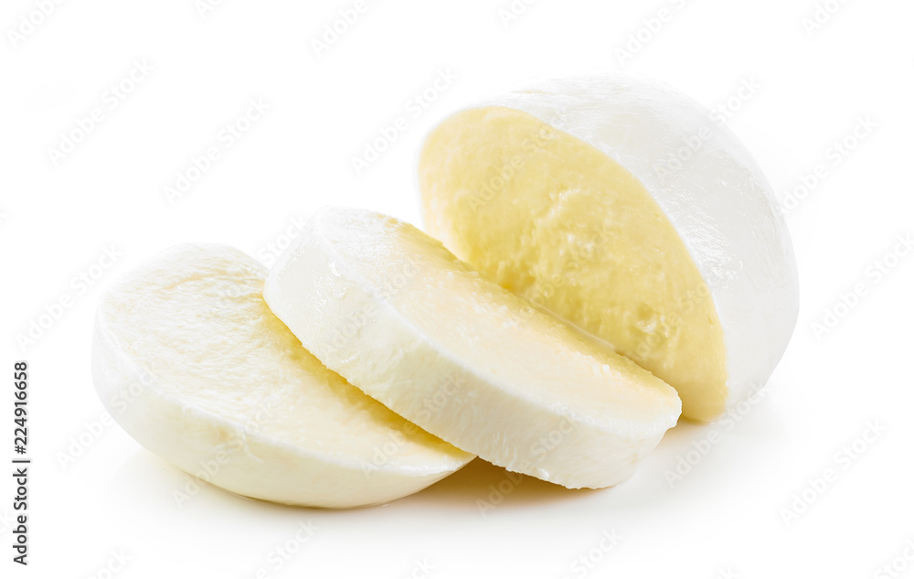 Mozzarella cheese on white background