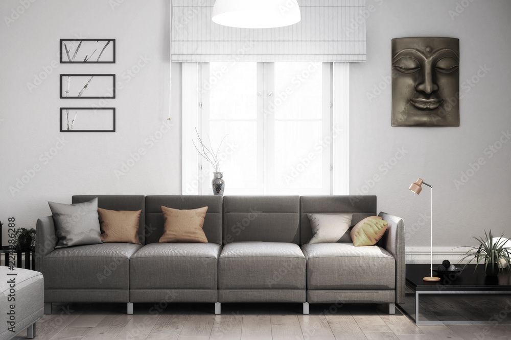 Modern sofa presented in a living room - 3d visualization