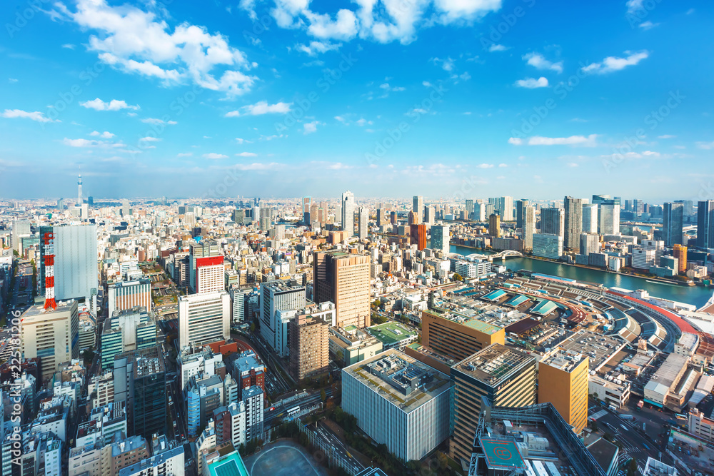 筑地附近日本东京城市景观鸟瞰图