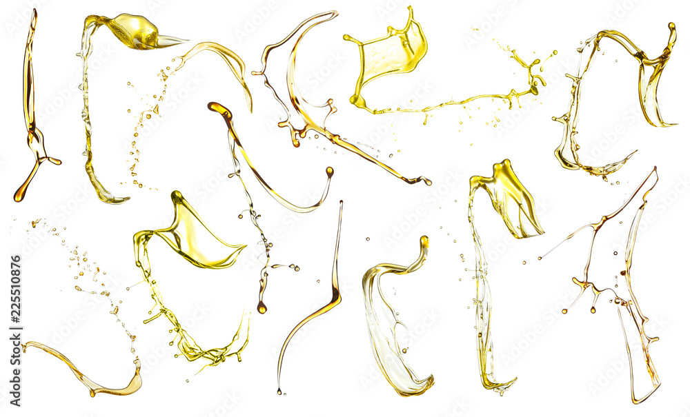 Collection of oil splashes on white background