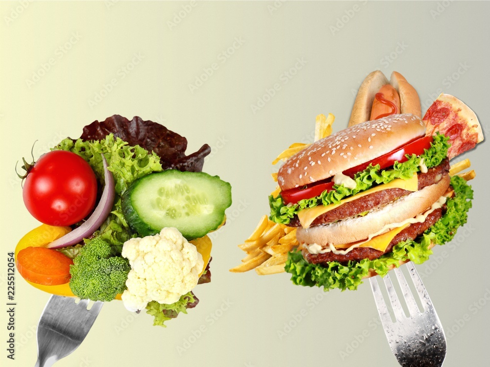 Healthy food and harmful fast food