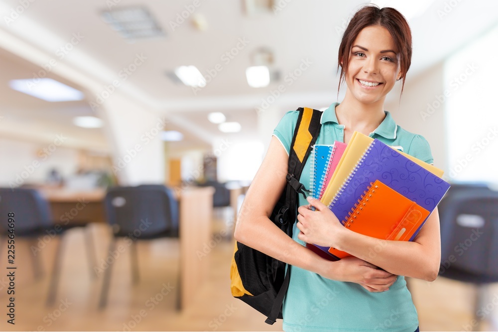 Young Female College Student  on background