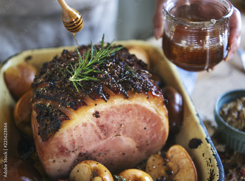 Roasted ham food photography recipe idea