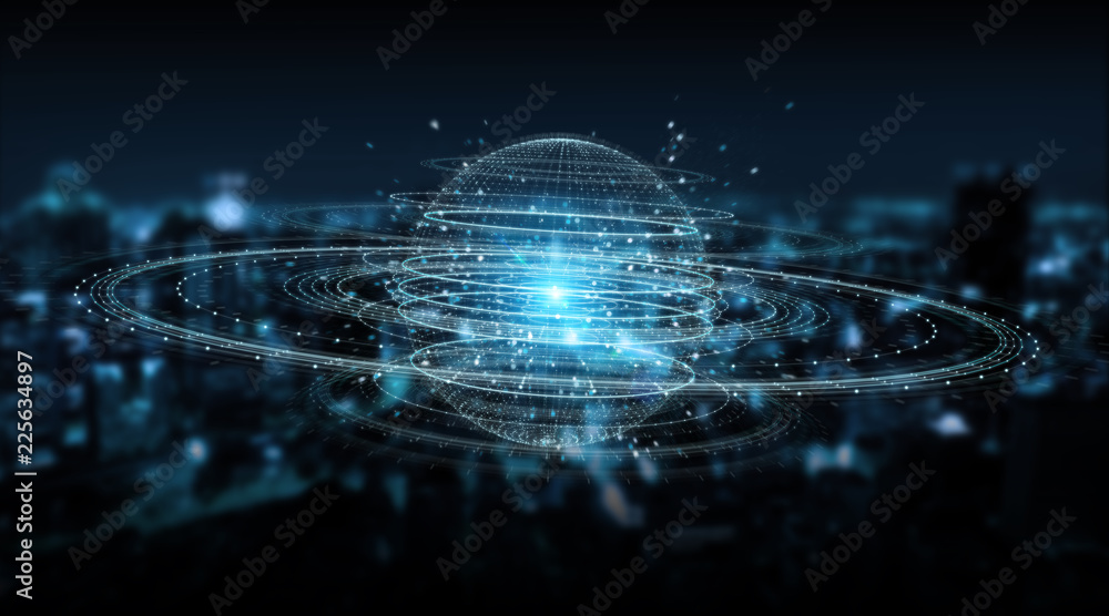 Digital sphere connection hologram 3D rendering