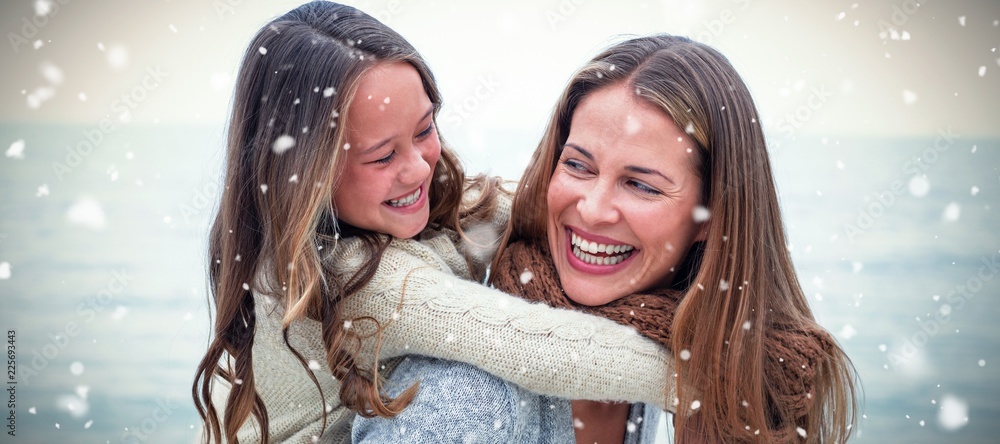 Composite image of snow falling