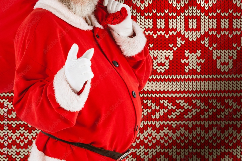 Composite image of portrait of santa claus pointing while