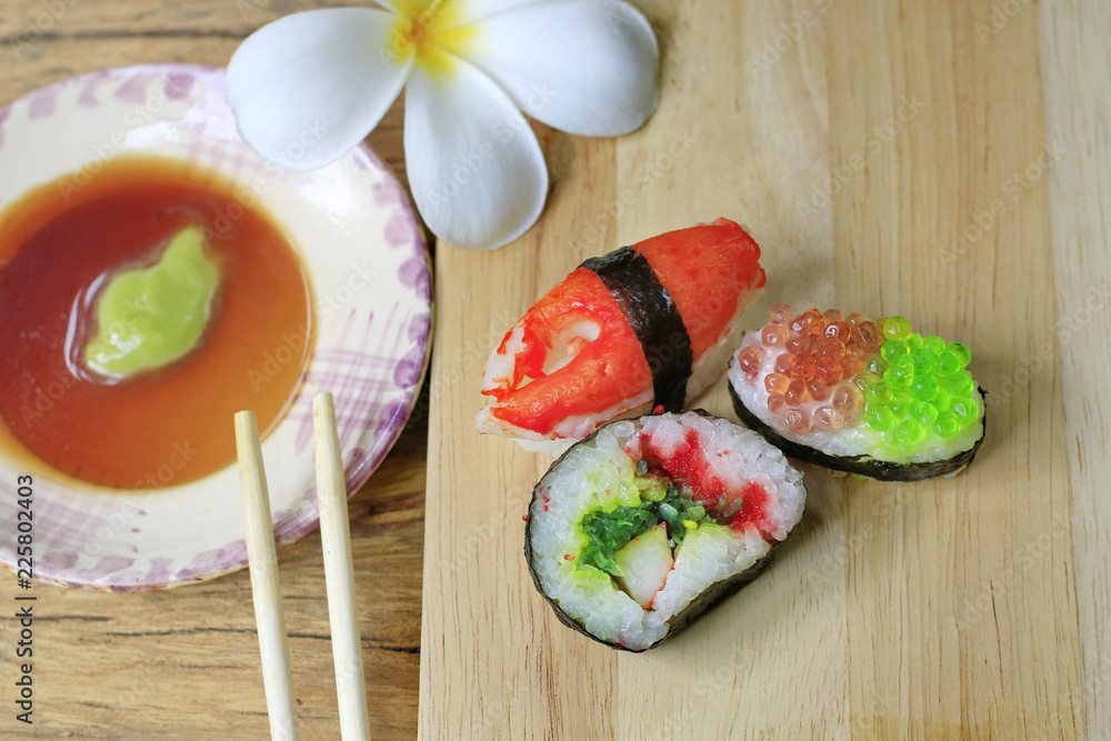 Fancy Sushi Set on Old Wood.