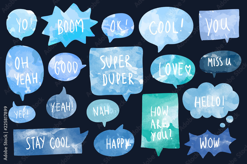 Set of watercolor speech bubbles vector