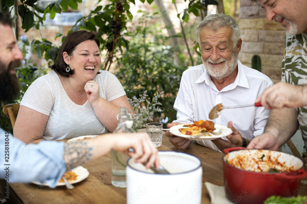 Family having a pasta dinner